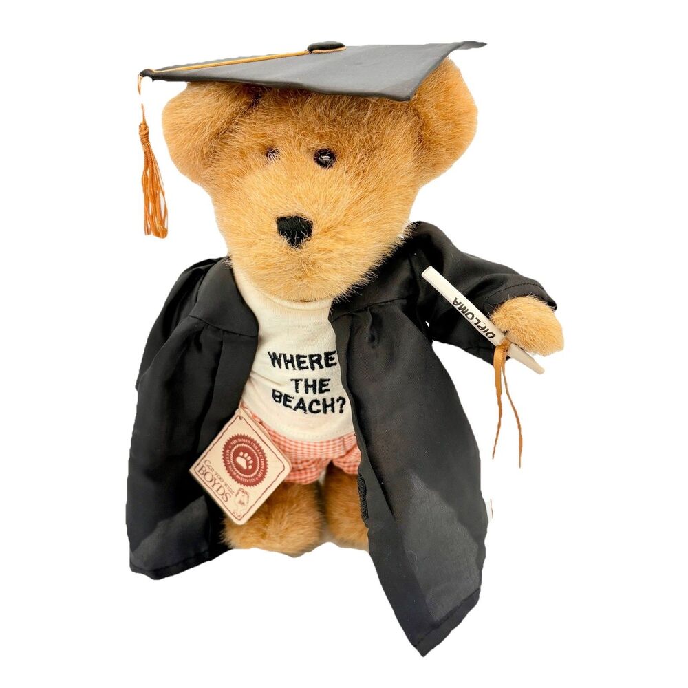 Boyds Bears Plush 10" B. A. Scholar Graduation Bear Where's the Beach? with Tags